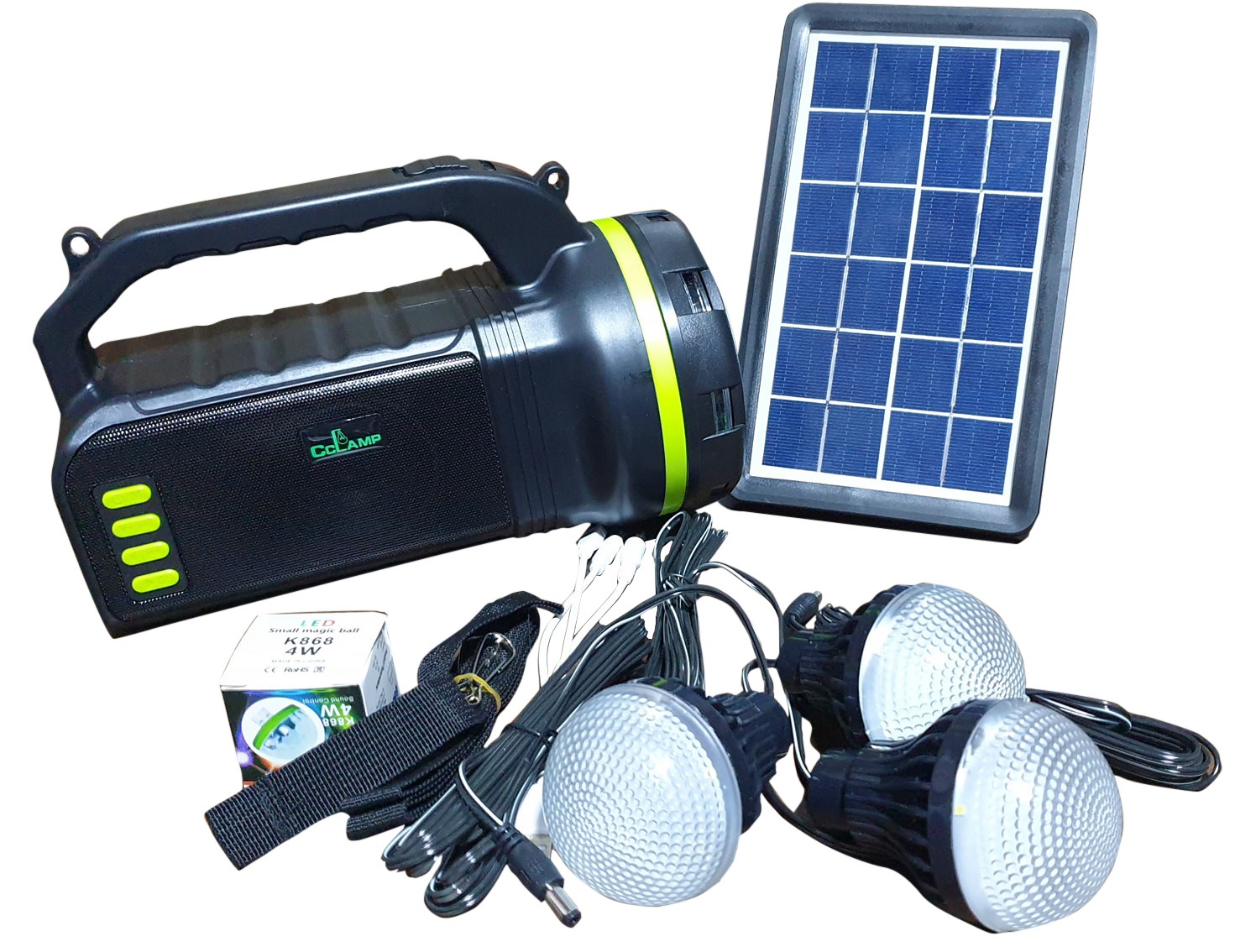 Kit Lanterna Solara, 3 becuri incluse, Functie de Powerbank, Boxa cu bluetooth si radio CL-18