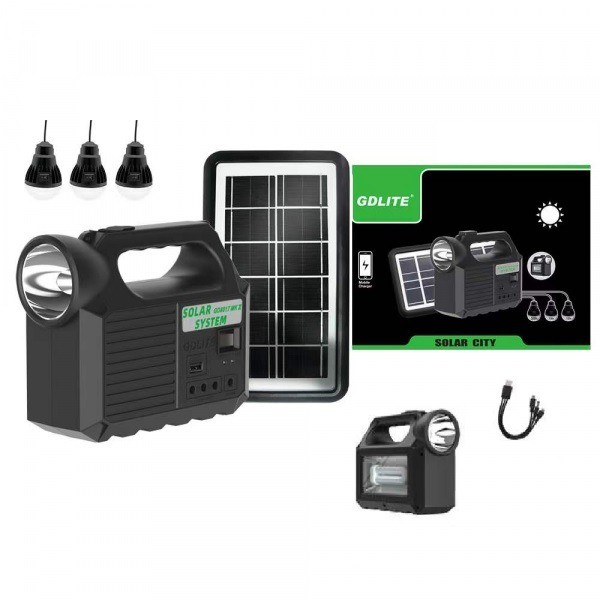 Kit panou solar cu incarcare USB, lanterna si 3 becuri