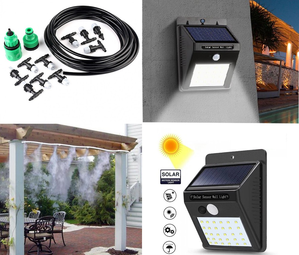 Sistem racire terasa prin vaporizare 10m + Cadou Lampa cu panou solar Ever Bright 24 led si senzor de miscare