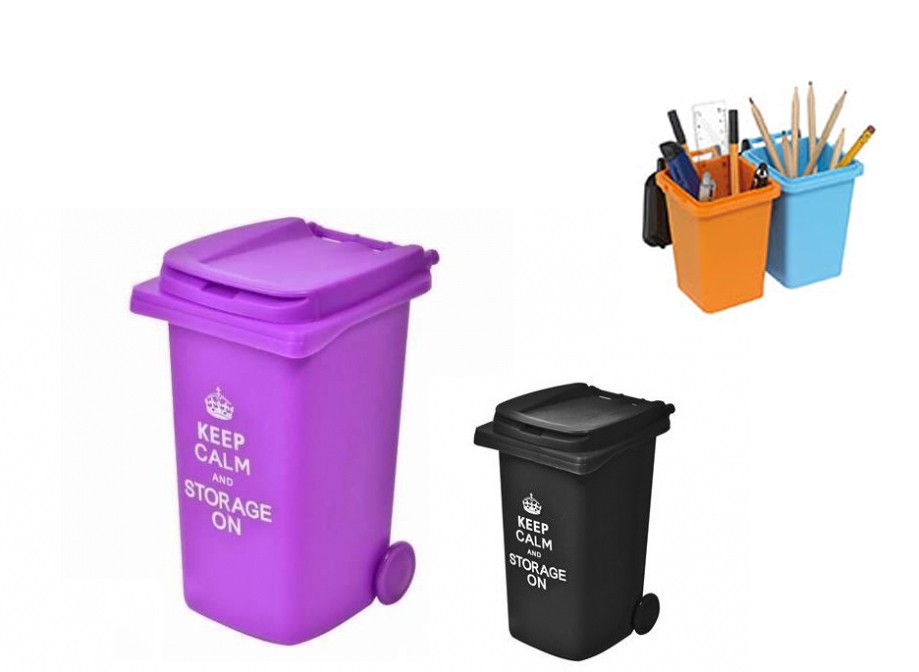 Set 2 Organizator birou suport pixuri mini tomberon