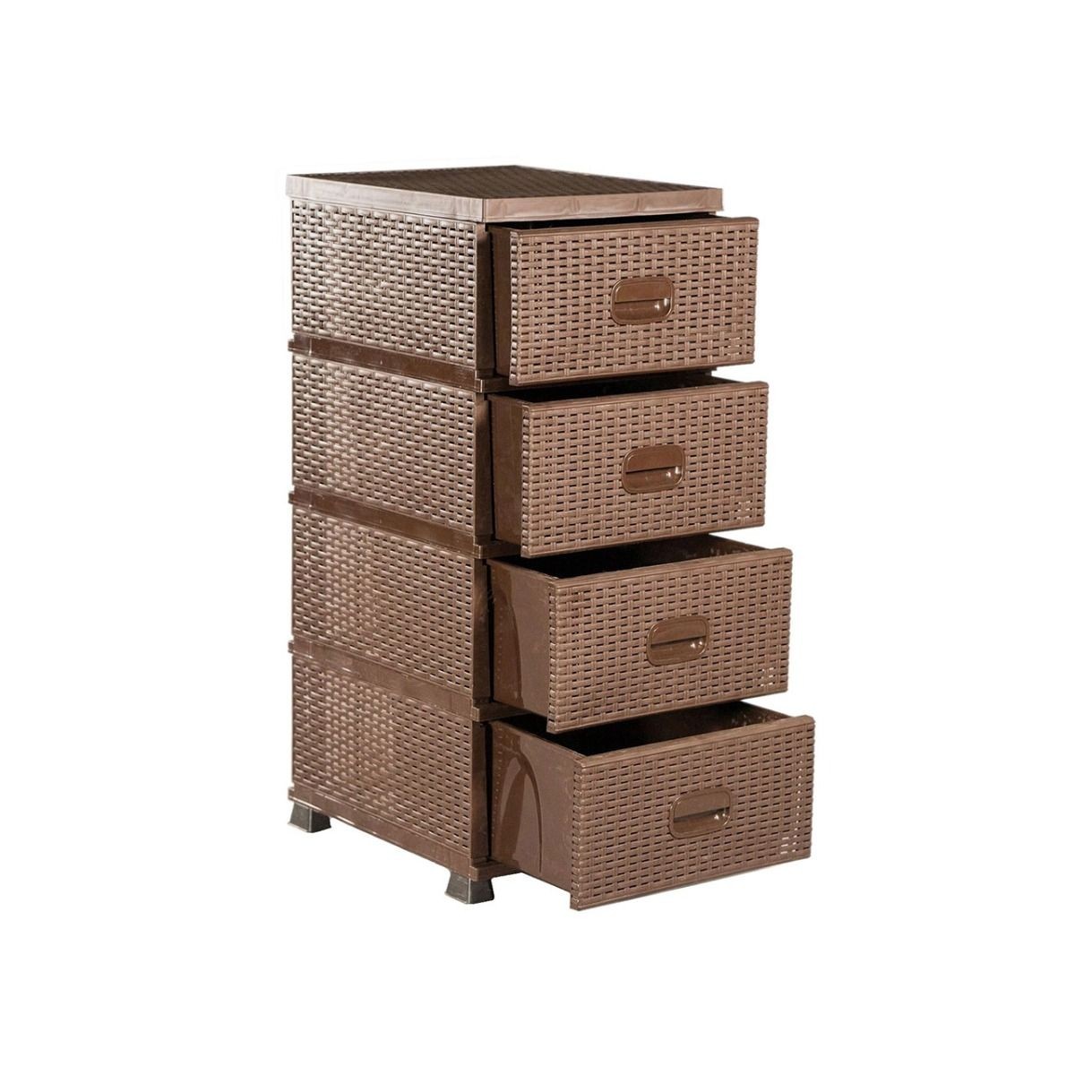 Dulap plastic pentru depozitare cu 4 sertare imitatie ratan, pentru baie, bucatarie sau living