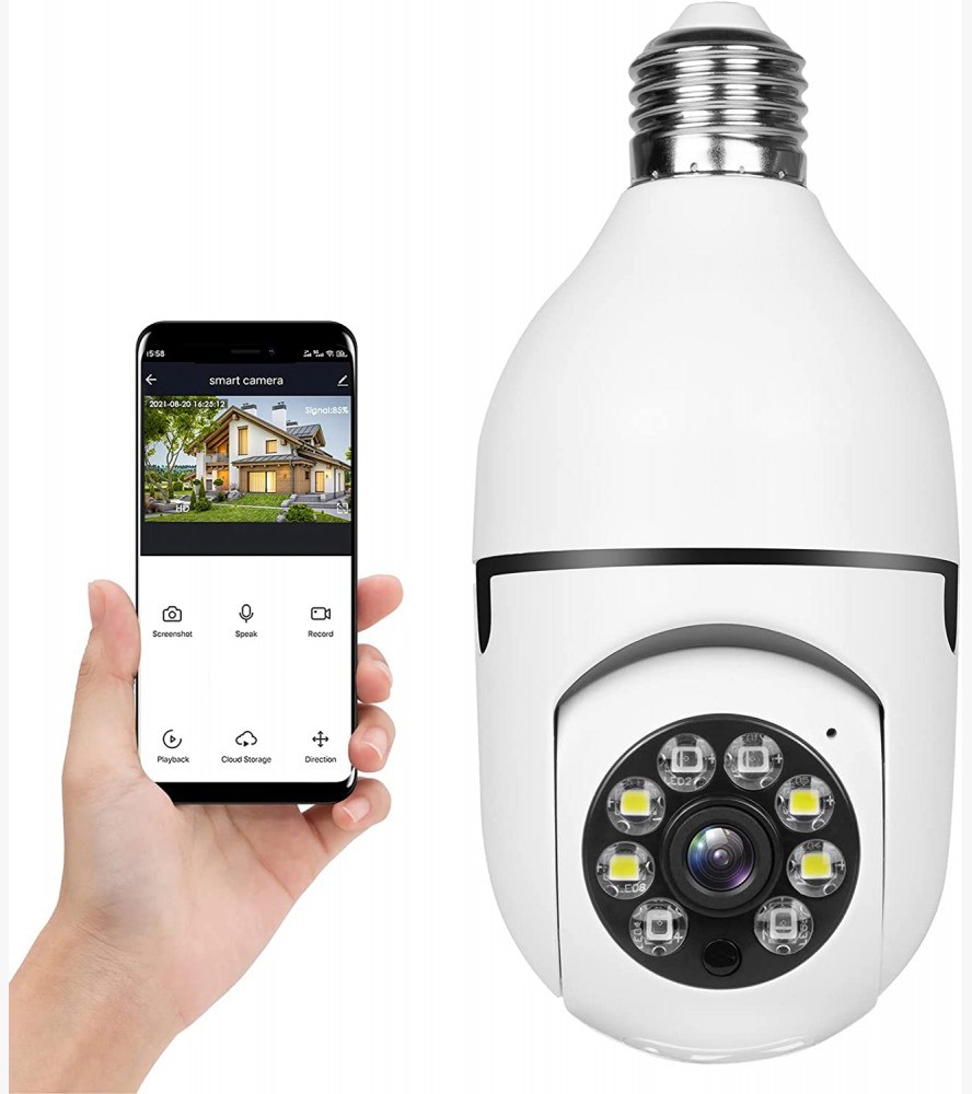 Camera de Supraveghere tip Bec E27 WiFi, Senzor de Miscare, de Interior si Exterior, prindere fasung