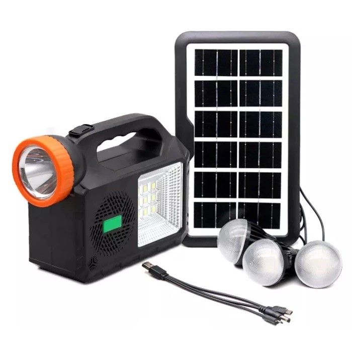 Kit solar cu radio si Mp3 panou solar, 3 becuri si functie PowerBank