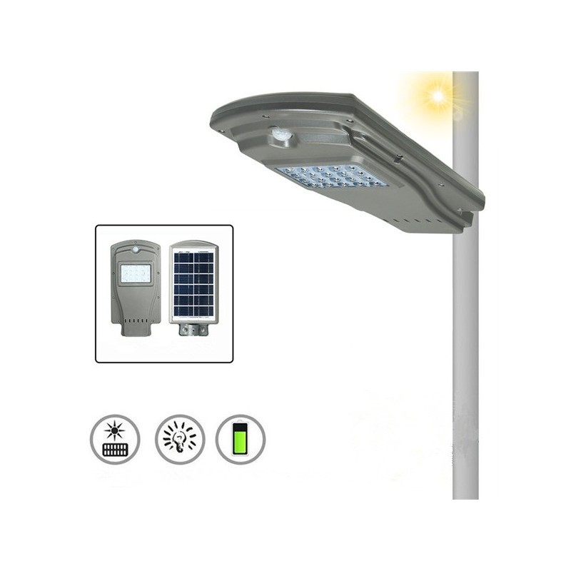 Proiector stradal 20W cu senzor, panou solar si telecomanda, suport de perete Cadou