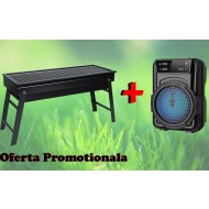 Pachet promotional pentru camping, Gratar pliabil + mini boxa Bluetooth Cadou