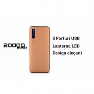 Baterie externa Power, 20000 mAh, cu 3 USB, pentru telefoane, tablete, camere foto
