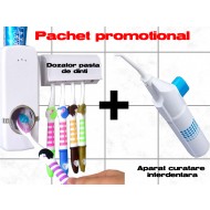 Pachet promotional dozator pasta de dinti si aparat curatare interdentara