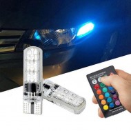 Set 2 becuri auto, T10, Multicolore RGB, cu Telecomanda
