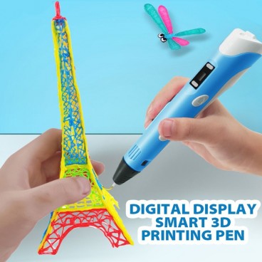 Set stilou de imprimare 3D si filamente, Ecran LCD, 10 filamente Doodler 45m, Multicolor