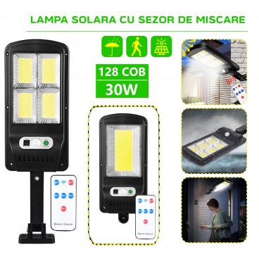 Lampa Solara cu LED, 30W, 128 COB, telecomanda inclusa