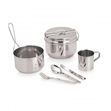 Set serviciu 7 piese din otel inoxidabil, pentru picnic/camping