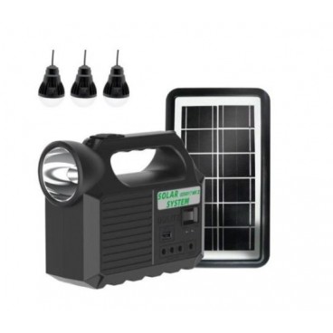 Kit panou solar cu incarcare USB, lanterna si 3 becuri