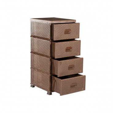 Dulap plastic pentru depozitare cu 4 sertare imitatie ratan, pentru baie, bucatarie sau living