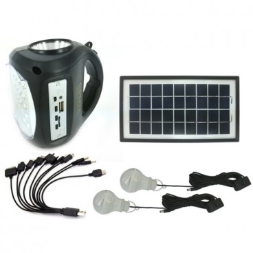 Kit de incarcare solara, USB, 4 becuri incluse, Radio FM, Mp3 Player, GD-1000A
