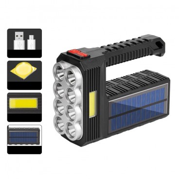 Lanterna de mana, cu incarcare solara si USB, 8 LED-uri, rezistenta la apa