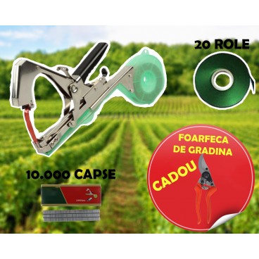 Pachet complet pentru gradina, Aparat pentru legat vita de vie,plante,pomi 20 role, 10.000 capse + Foarfeca gradina CADOU