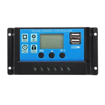 Regulator Controler pentru panou solar, 30A, 12V/24V, Display LCD si 2 porturi USB