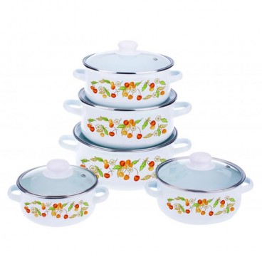 Set Oale de gatit cu capac, 10 piese, 1l, 1.5l, 2l, 3l, 4l, otel carbon emailat