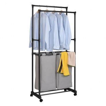 Suport dublu pentru umerase glisant, 2 cosuri textile, 73.5 x 39 x 170 cm