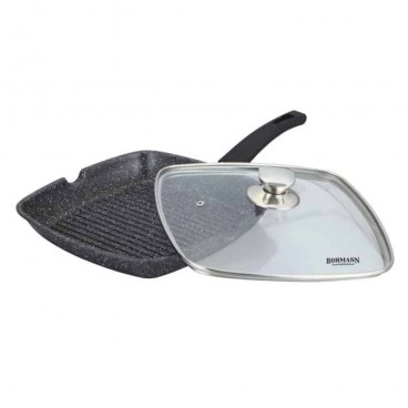 Tigaie grill, 28 cm, din marmura , cu capac inclus