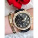 Ceas dama Golden Black Roman cu pietricele curea piele PU