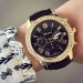 Ceas dama Golden Black Roman cu pietricele curea piele PU